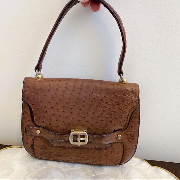 Vintage Brown Ostrich Leather Small Purse Bag